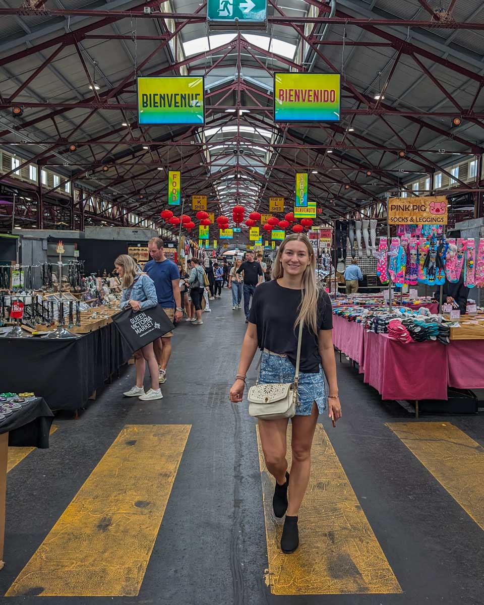 Bailey walks the Queen Victoria Market in Melbourne, Australia