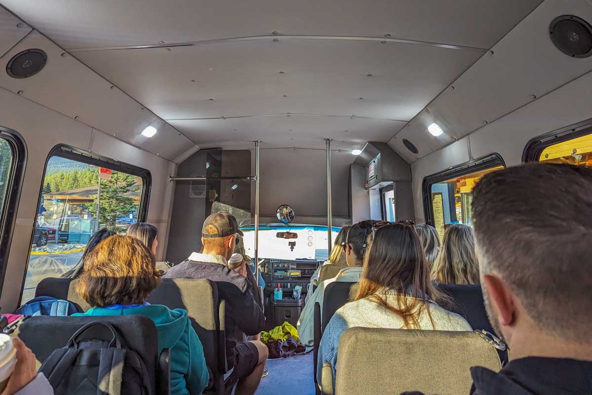 People on the shuttle from Calgary to Banff
