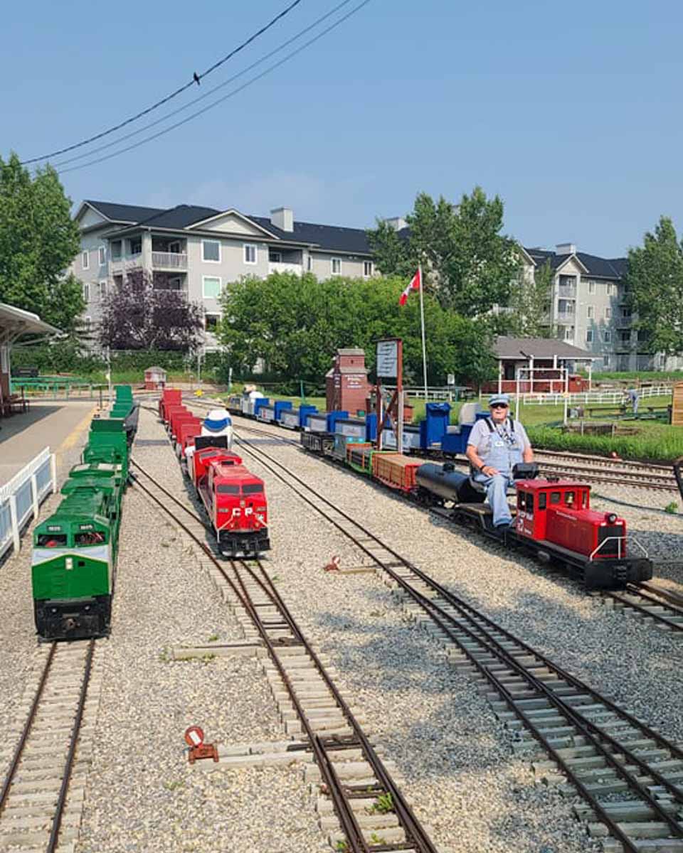 Riding the trains at Iron Horse Park near Calgary