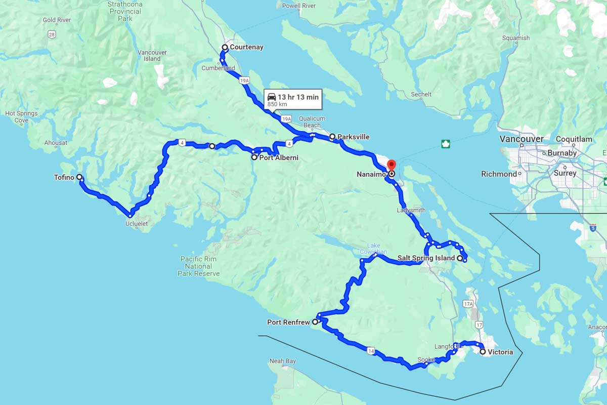 Vancouver Island 2 Week Road Trip Map