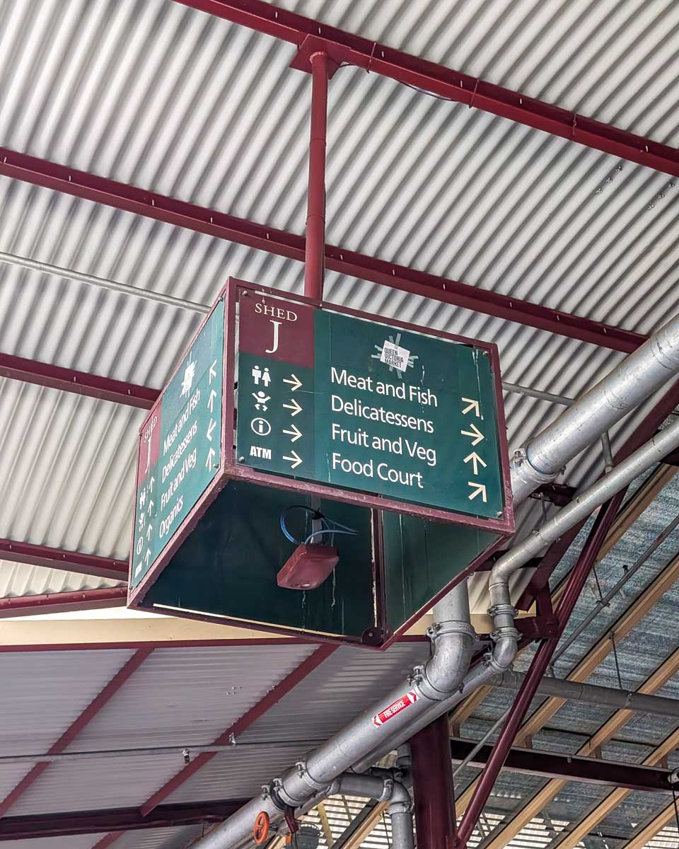 A sign giving dirtections at the Queen Victoria Market in Melbourne Australia