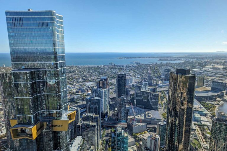 A view of Melbourne from the melbourne skydeck witht he Australia 108 building in the view