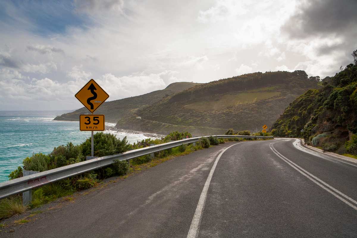 A winding part of the road on the Great Ocean Road