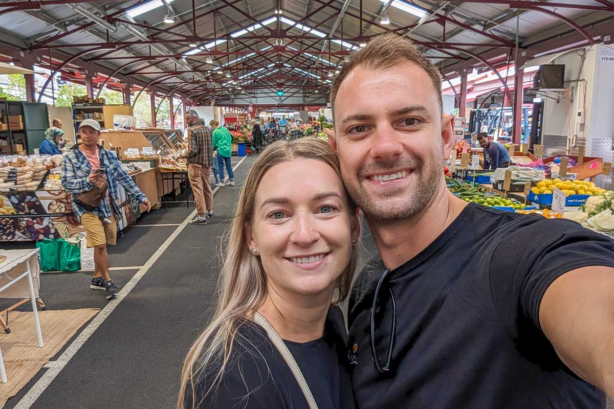 Bailey and Daniel take a selfie at the Queen Victoria Market in Melbourne Australia