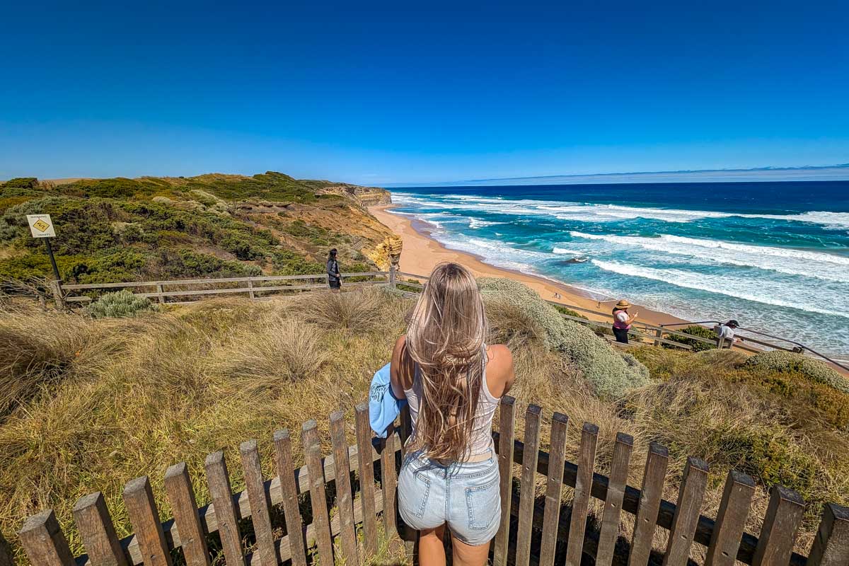 Bailey looks at the Gibson Steps on the Great Ocean Road
