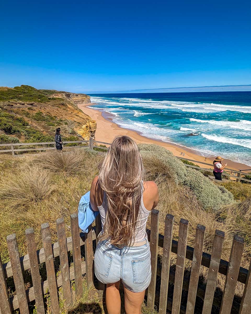 Bailey looks at the Gibson Steps on the Great Ocean Road