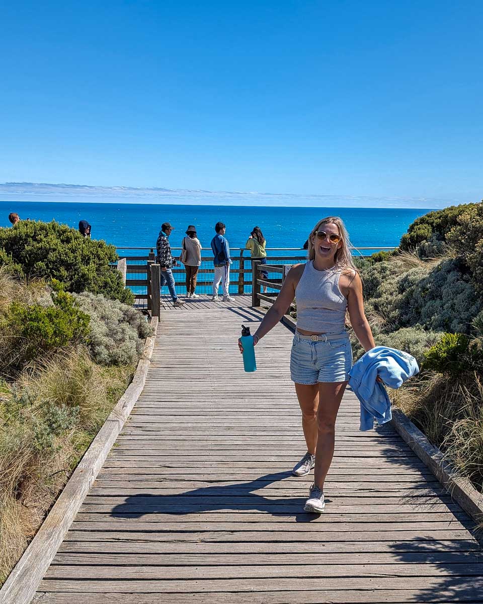 Bailey walks at the Twelve Apostles on the Great Ocean Road