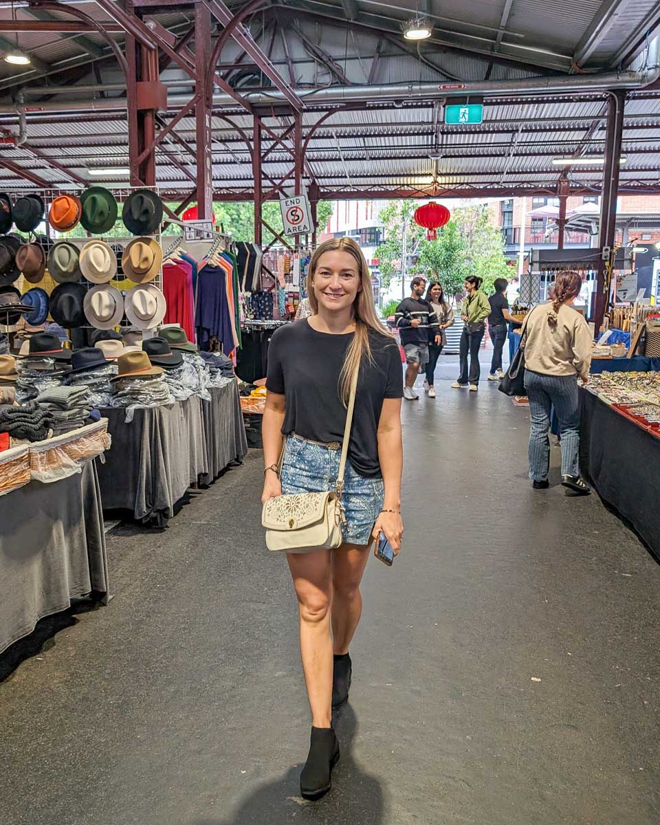Bailey walks through the Queen Victoria Market in Melbourne Australia