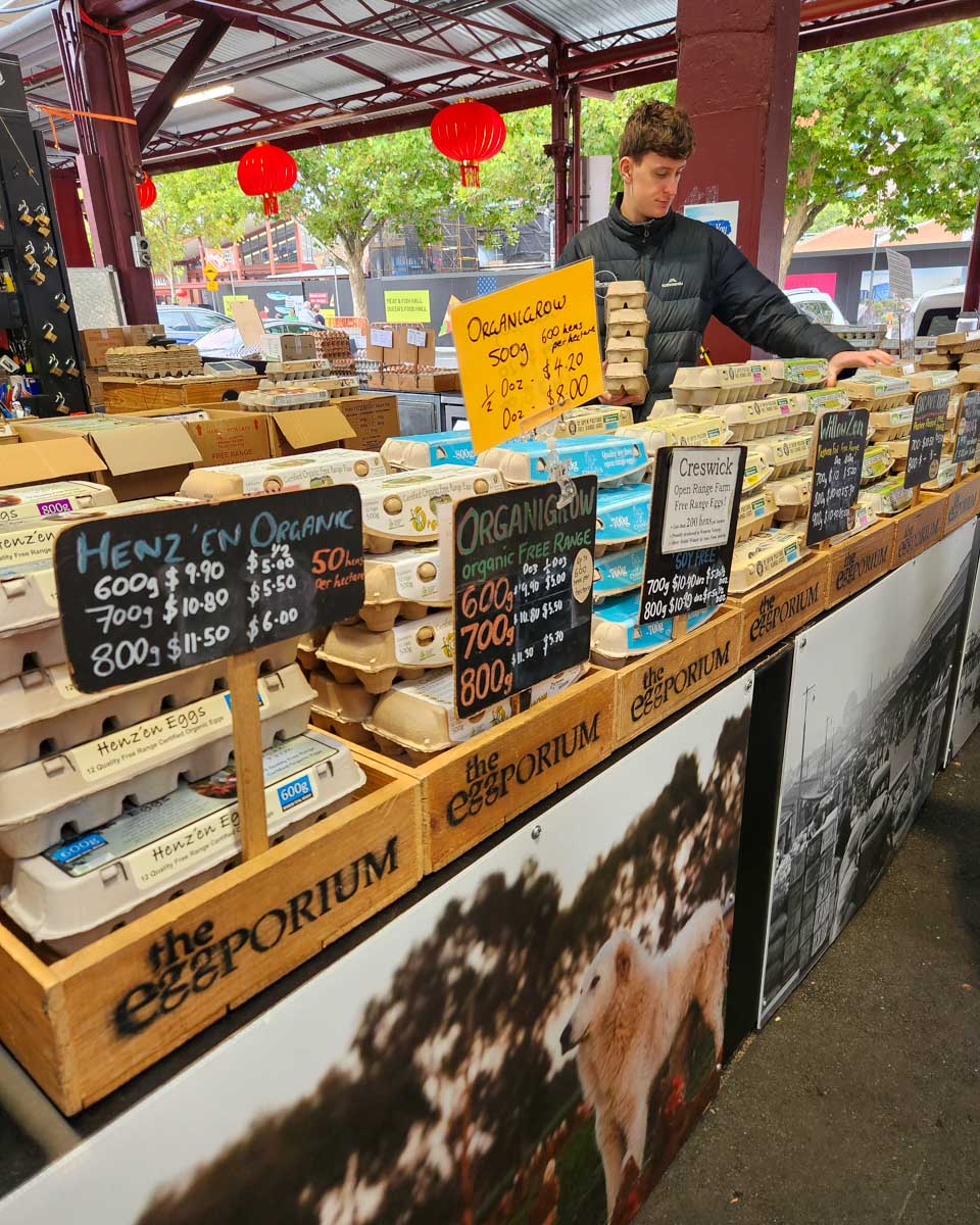 Eggs for sale at the Queen Victoria Market in Melbourne Australia