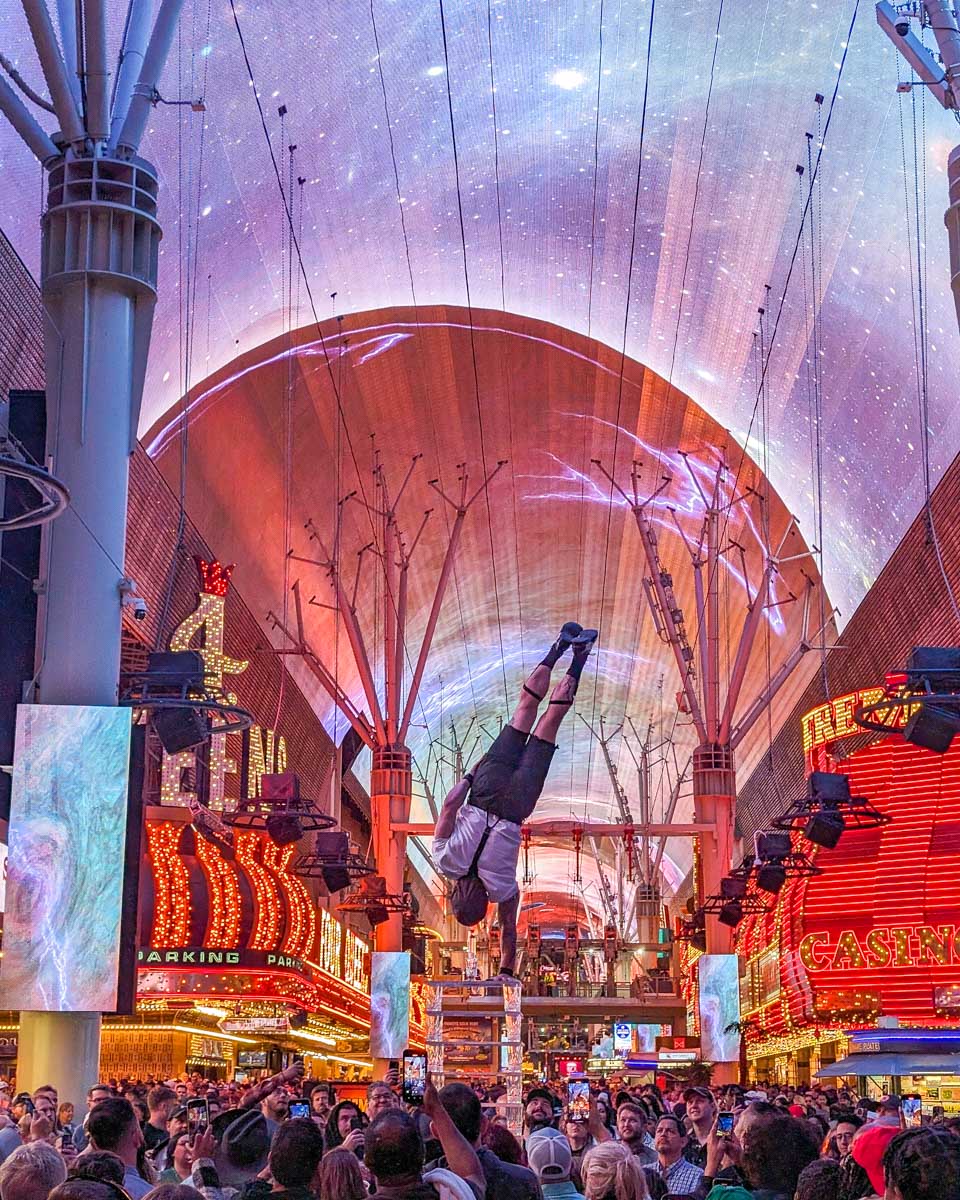 A-street-performer-in-the-air-on-Fremont-Street-Las-Vegas-USA