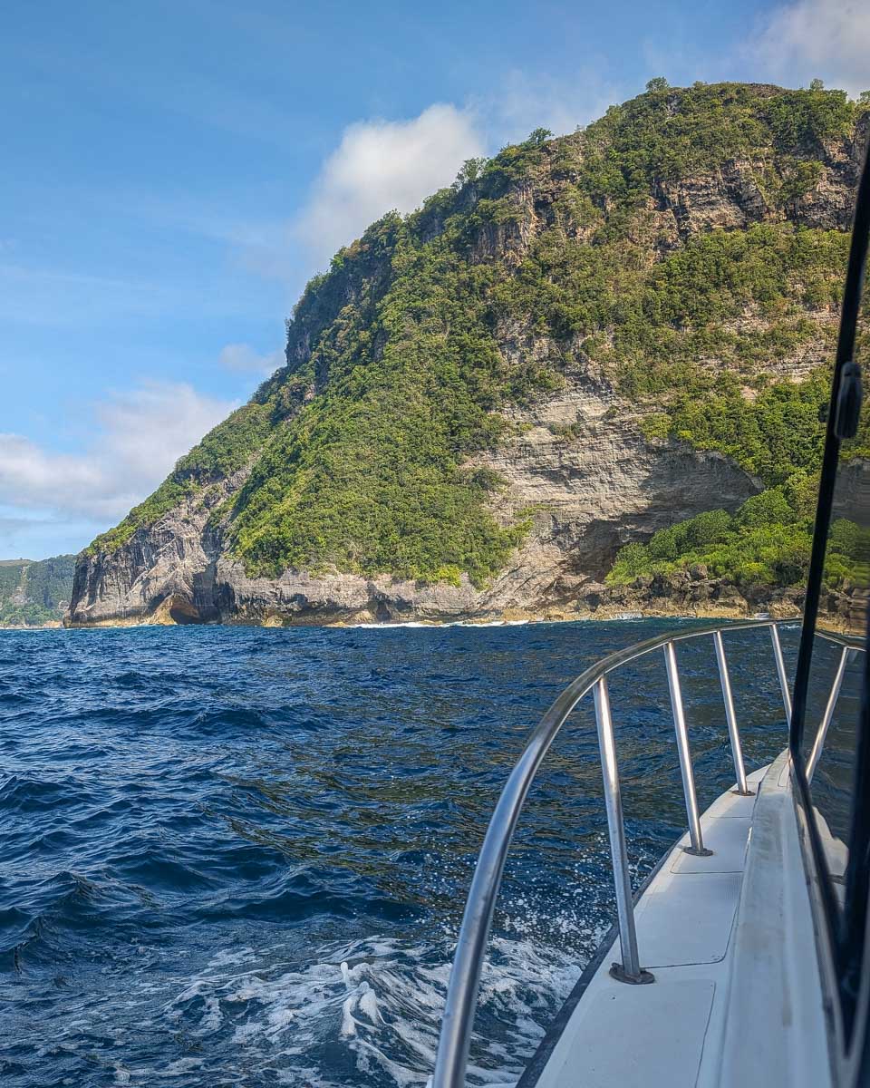 A boat in the ocean at Manta Point for snorkeling on a tour to Nusa Penida Bali
