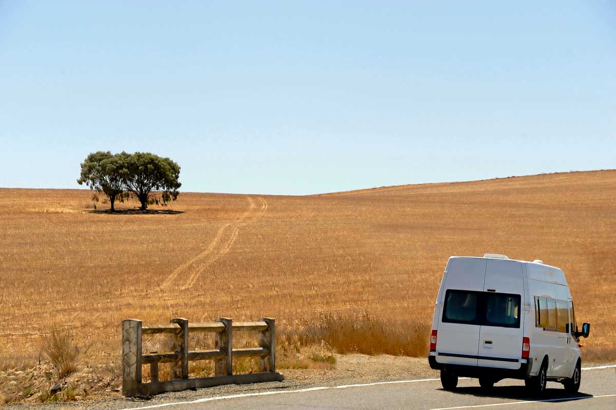 A motorhome drives through Australia