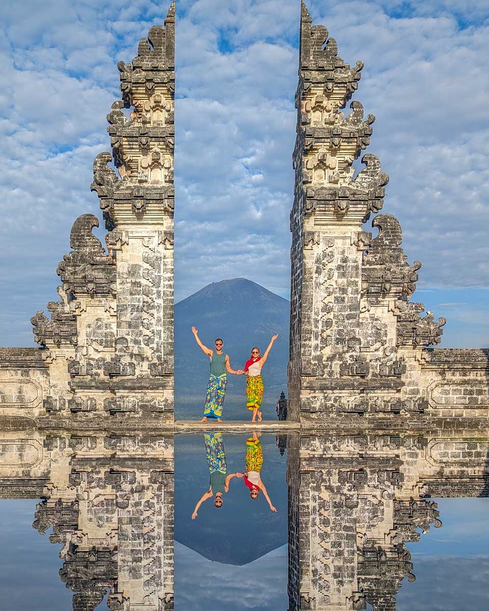 Bailey and Daniel stand at the gate to heaven at Lempuyang Temple Bali-2