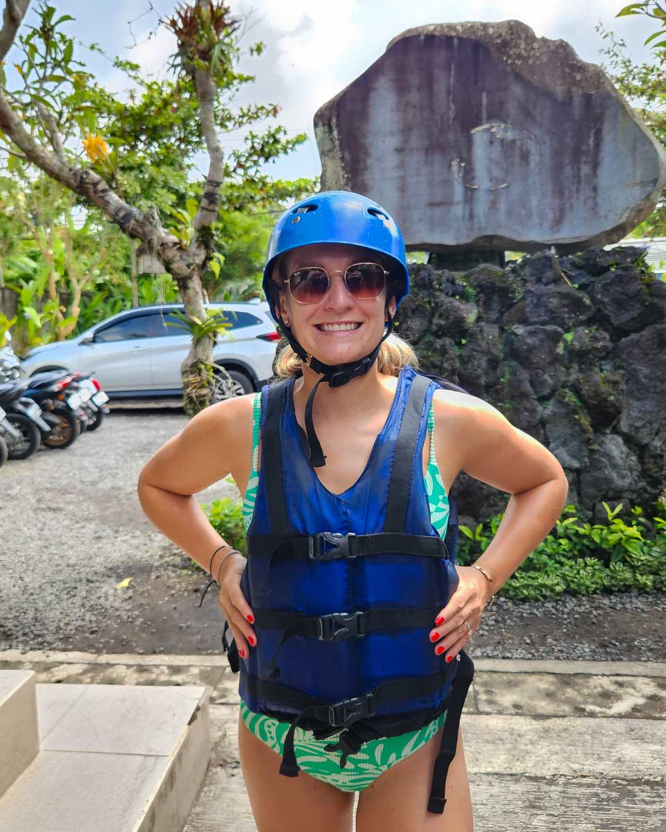 Bailey in her safety gear for rafting in Bali