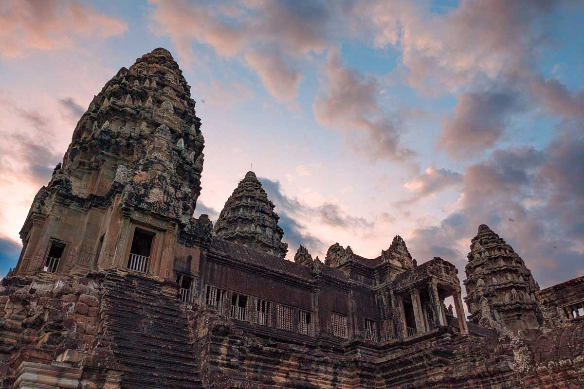 Inside colorful Angkor Wat at sunrise siem reap Cambodia