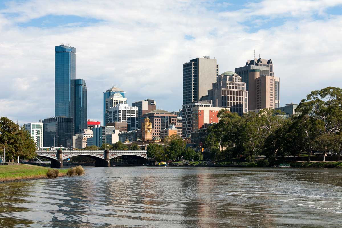 Melbourne seen from Yarra River on a cruise Australia