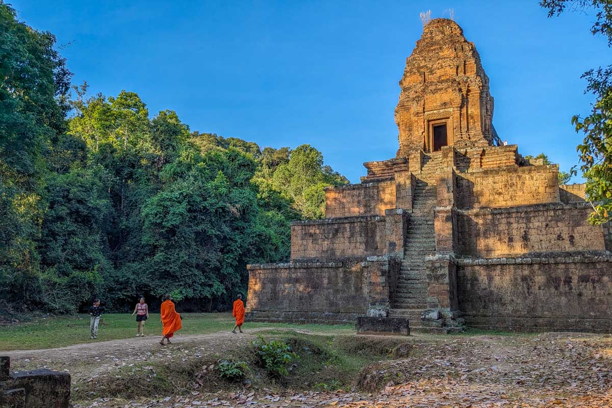 Monks at a small temple near Angkor Wat Temple Siem Reap Cambodia