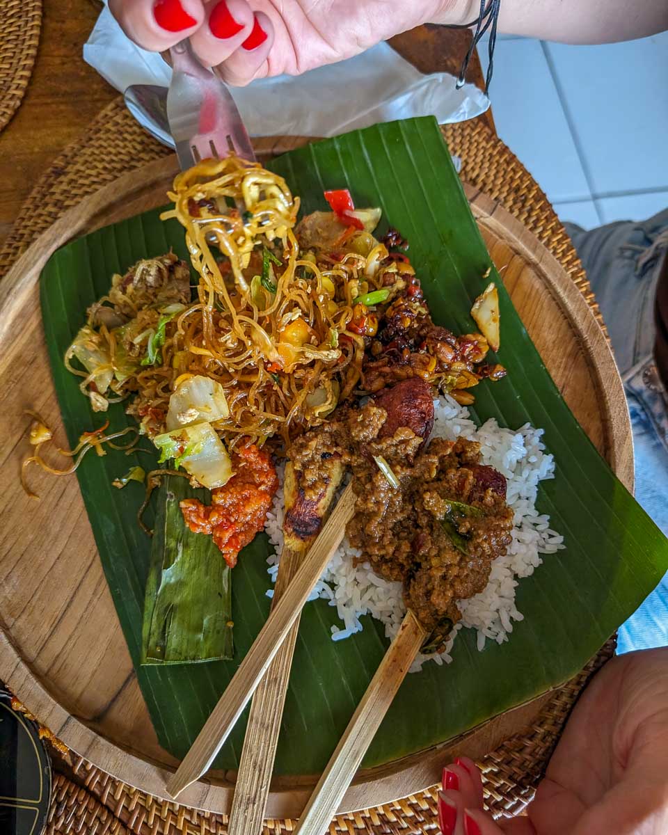 Rice meat and vegtables made during a cooking class in Ubud Bali