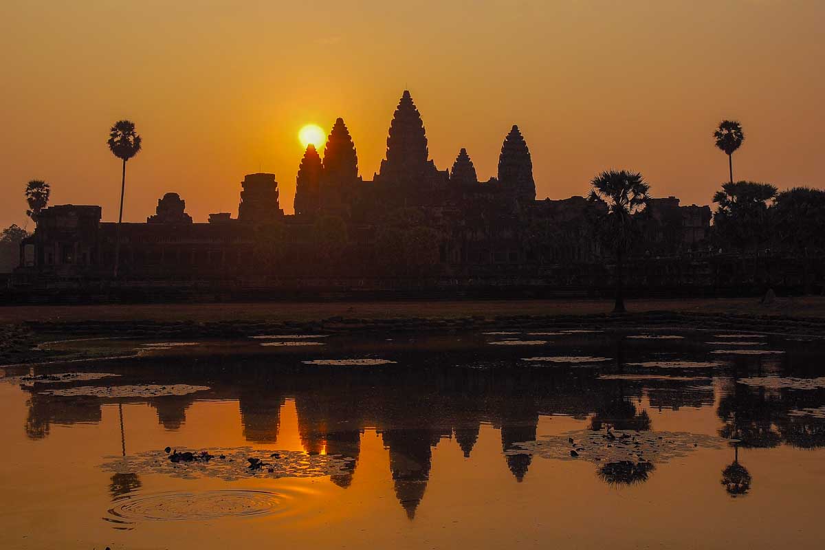 Angkor Wat at sunrise seen in Siem Reap Cambodia