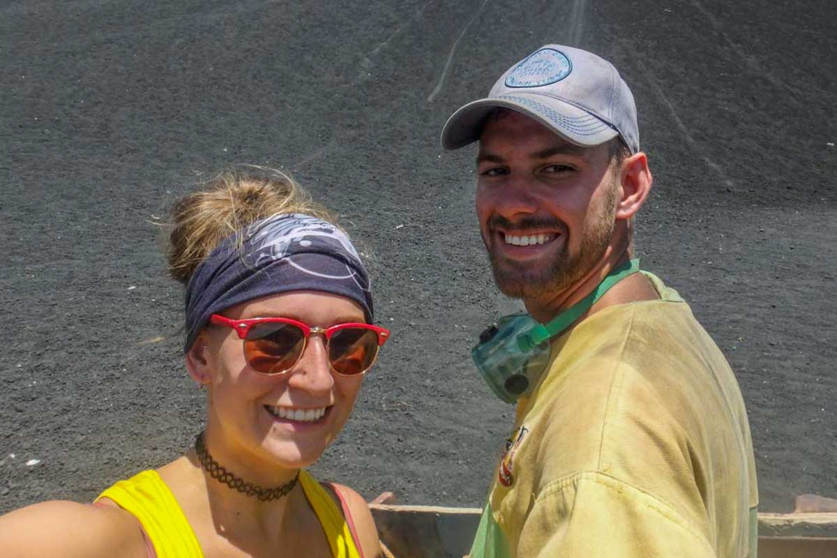 Bailey and Daniel after volcano boarding in Nicaragua