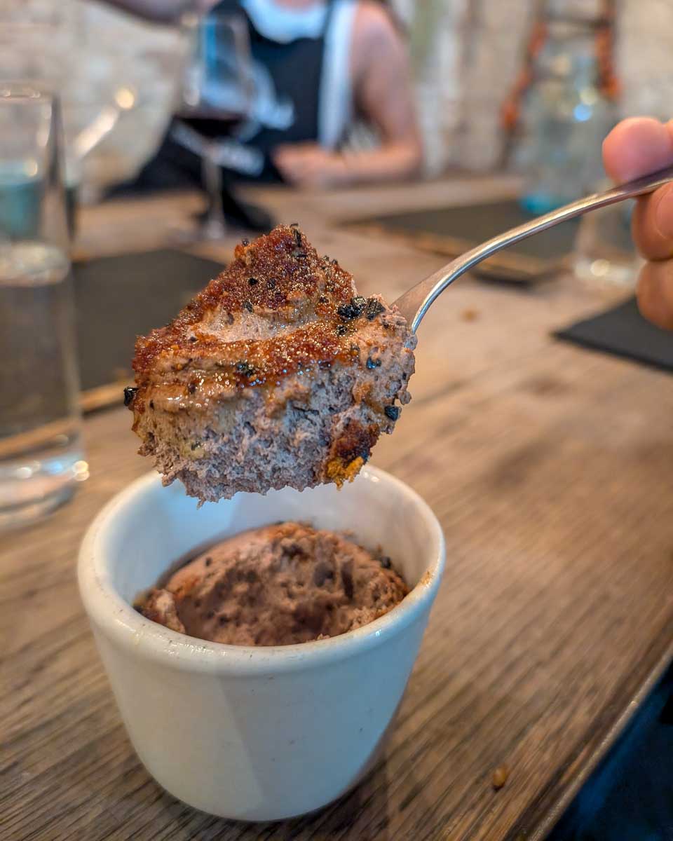 Desert on a spoon during a Paella making class in Barcelona Spain
