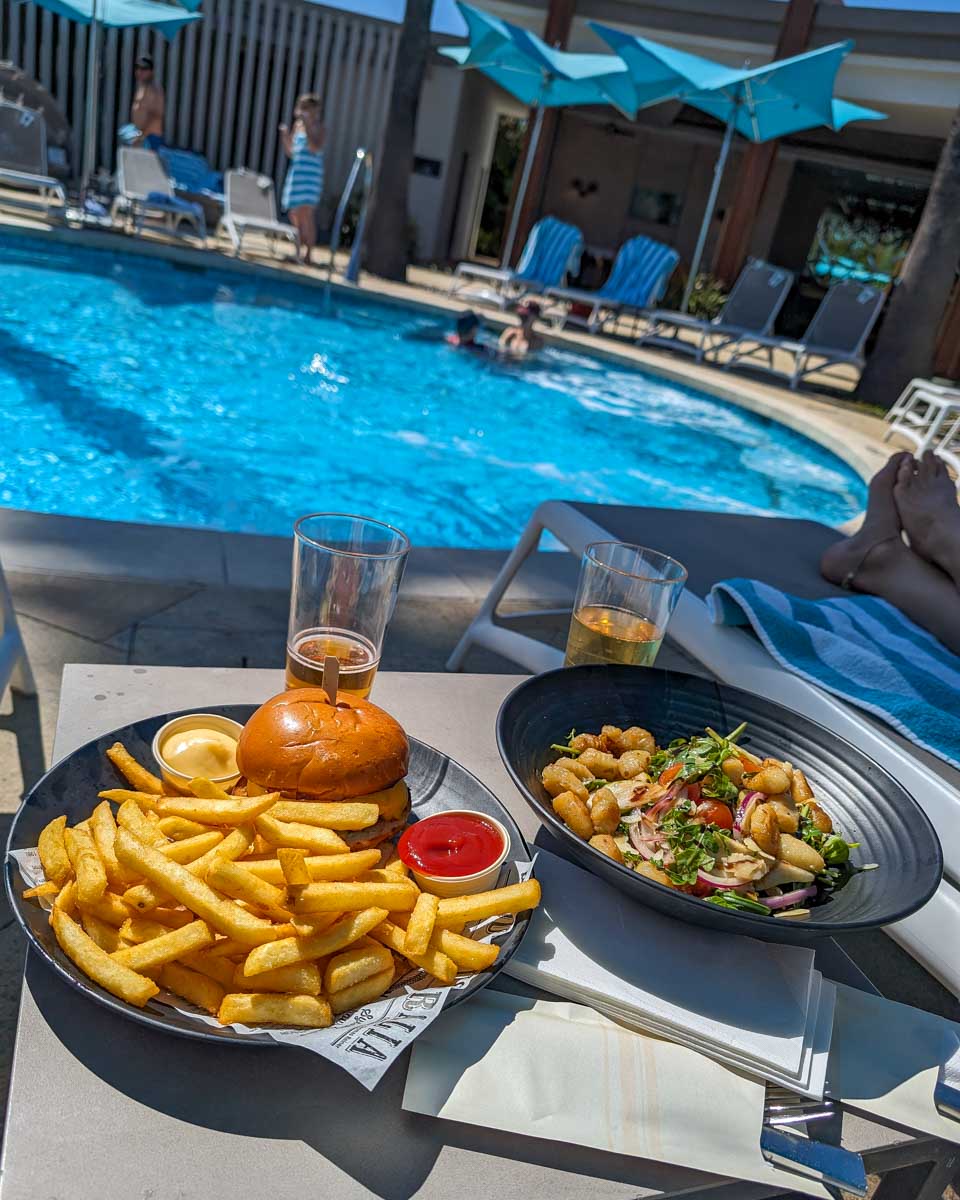 Food at the pool at Crown Towers Perth Australia