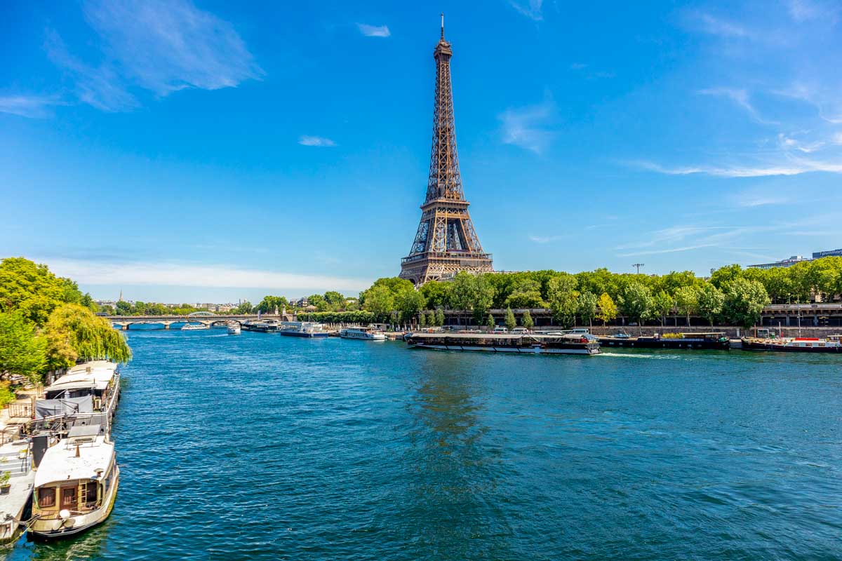 Eiffel Tower and Seine River in Paris France