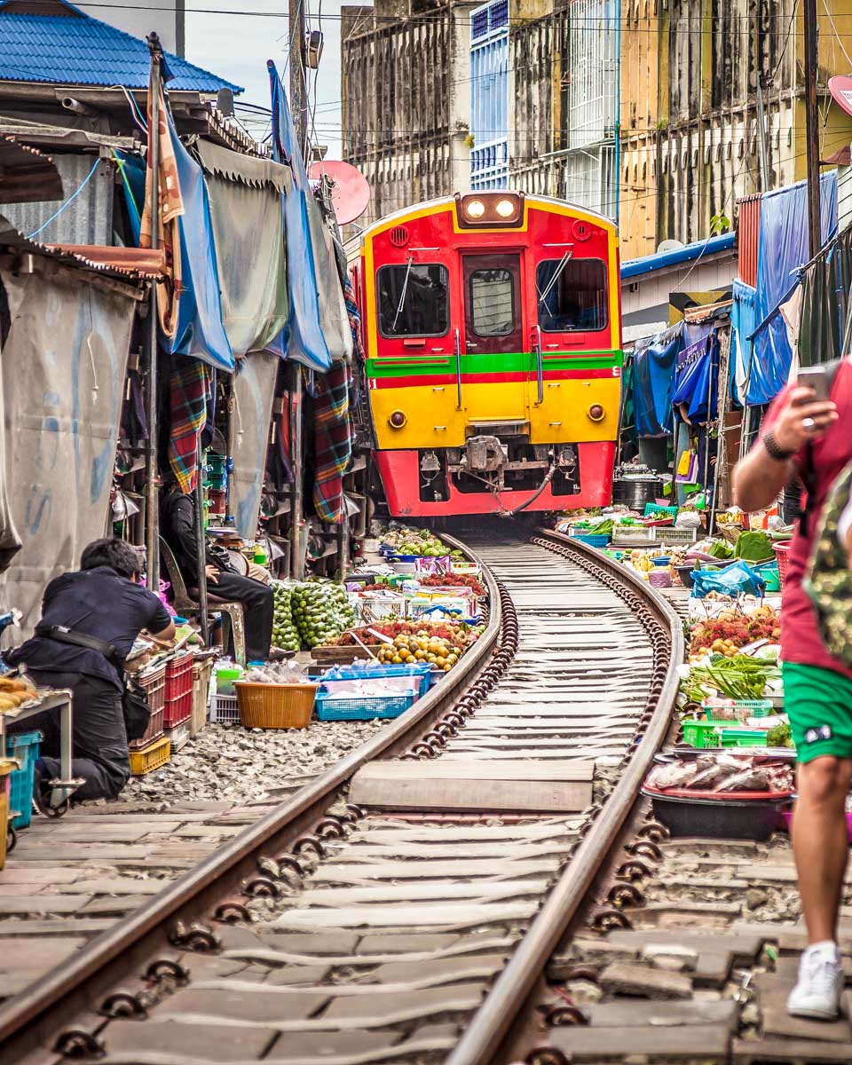 Maeklong Railway Market in Bangkok Thailand