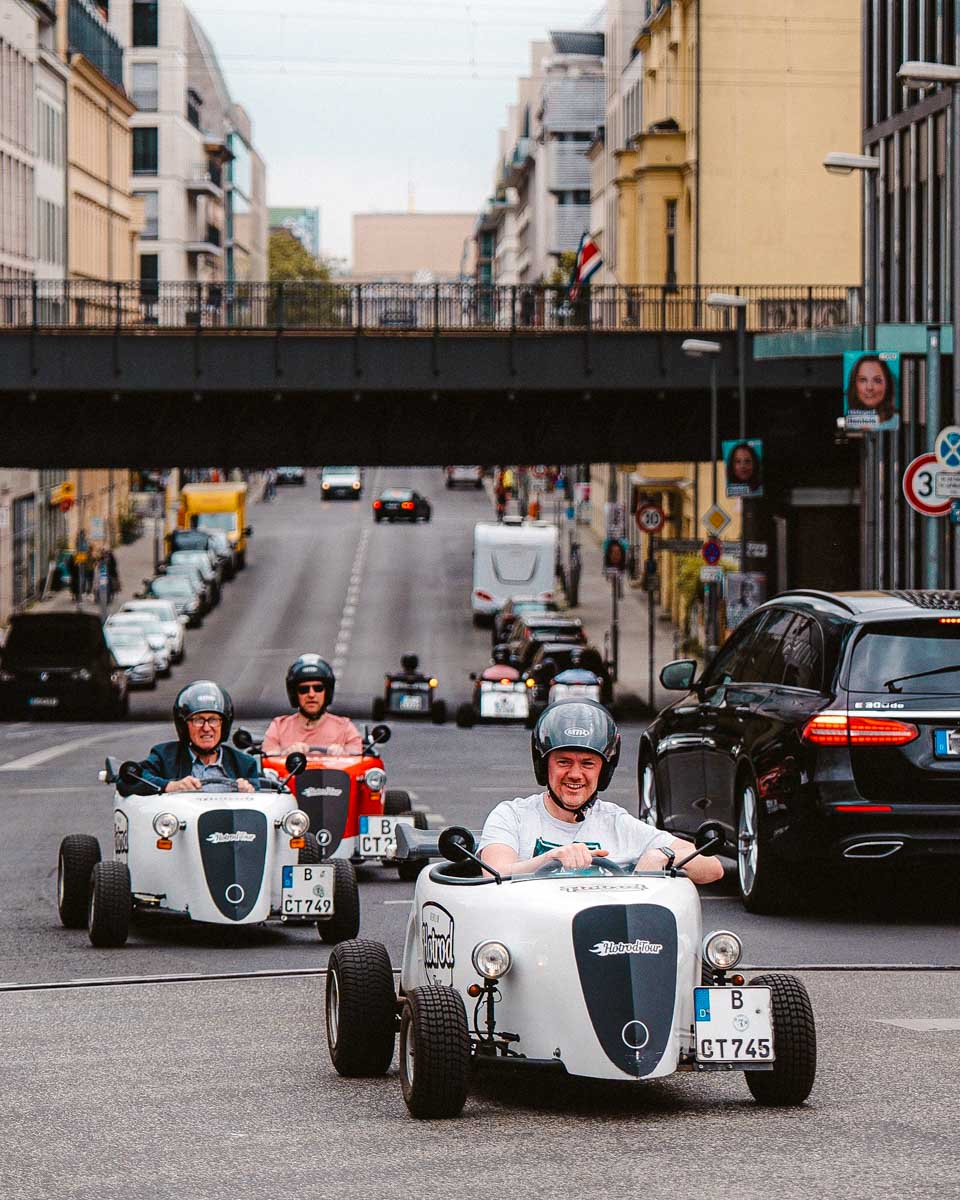 People drive on a hot road tour in Berlin Germany Hot Rod Tour Berlin
