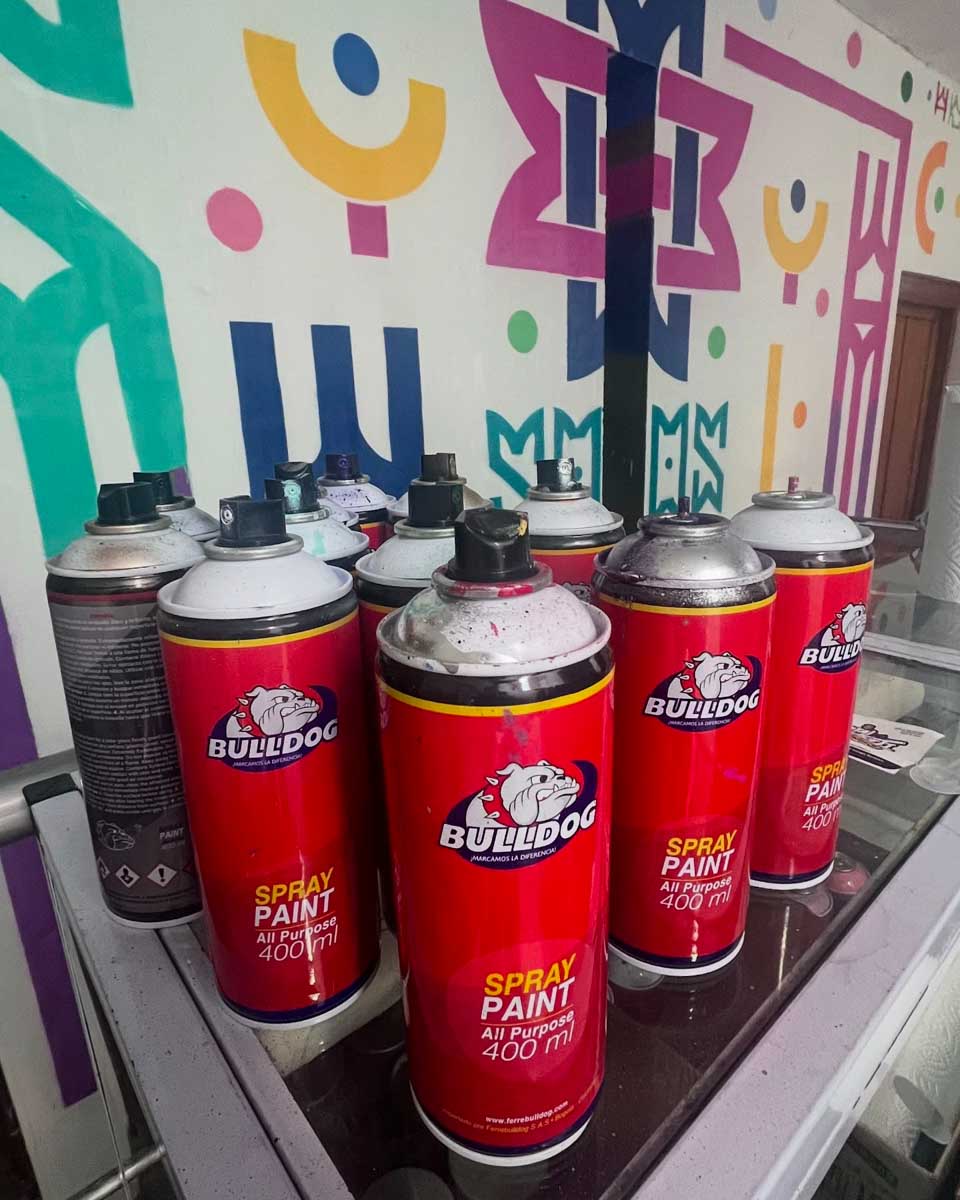 Spray paint cans on a graffiti tour with Capital Graffiti Tours in Bogota