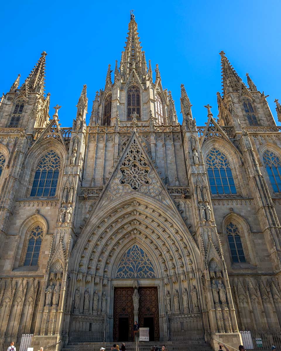 The front of Holy Cross cathedral in Barcelona Spain