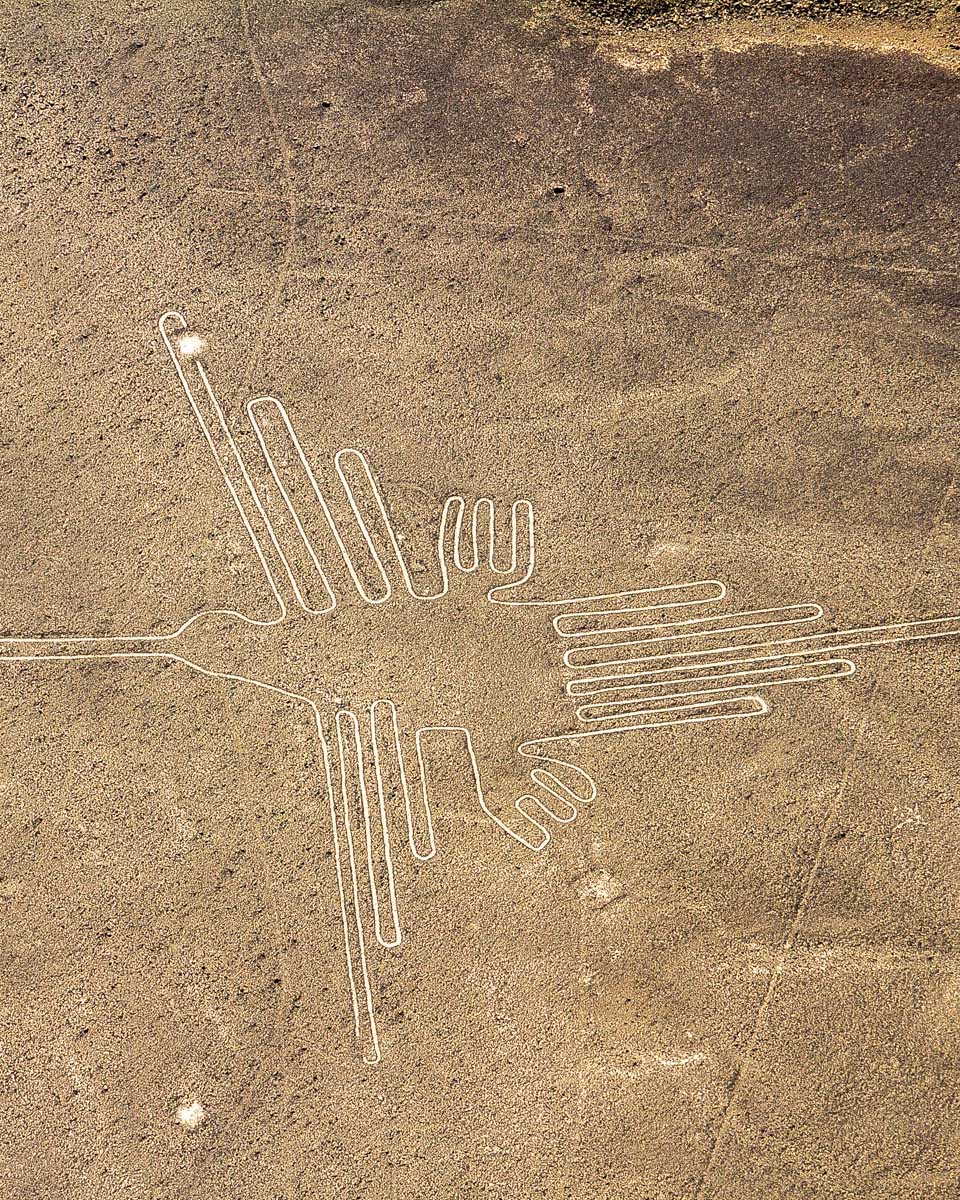 The hummingbird nazca lines seen from a plane Peru