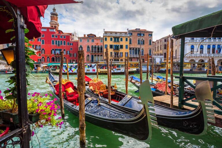 Venice Italy two longboats on the grand canal