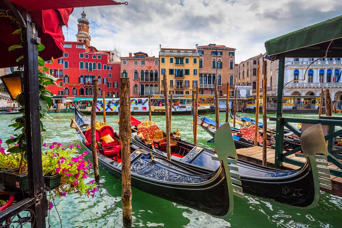 Venice Italy two longboats on the grand canal