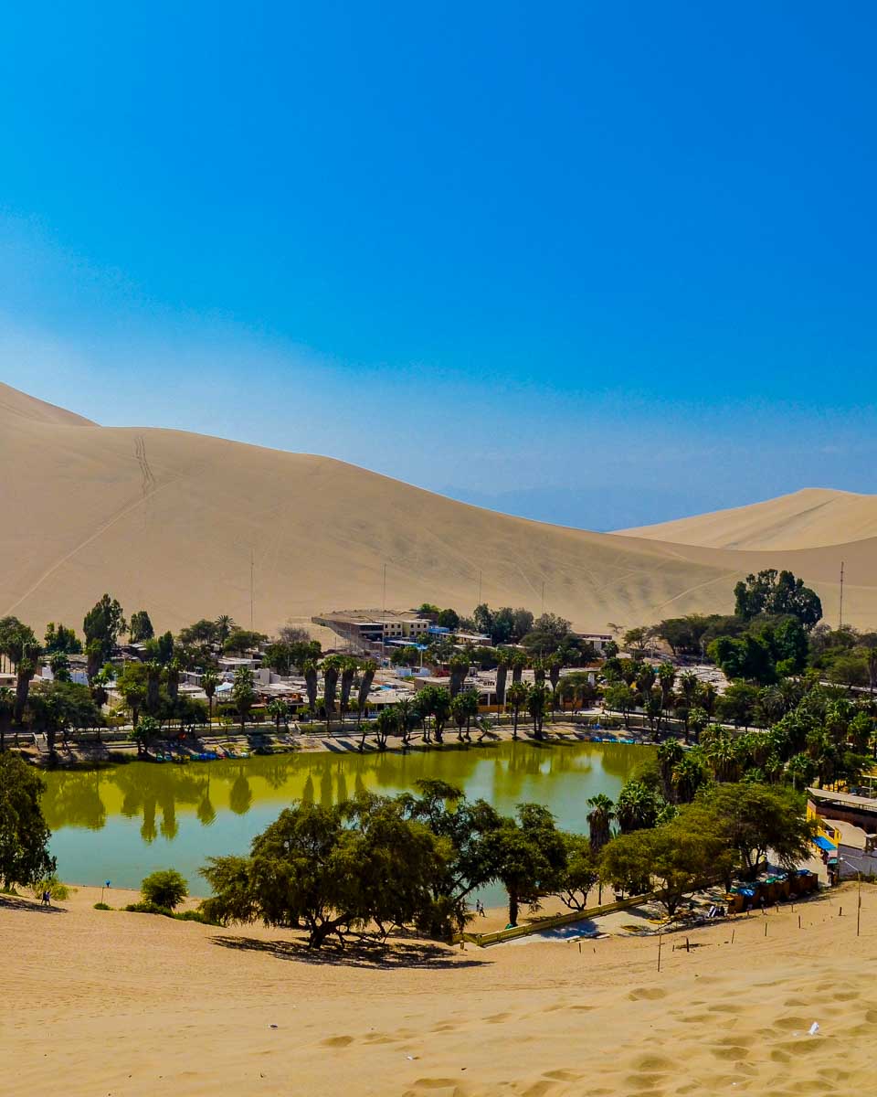 huacachina oasis in Peru with views of the water