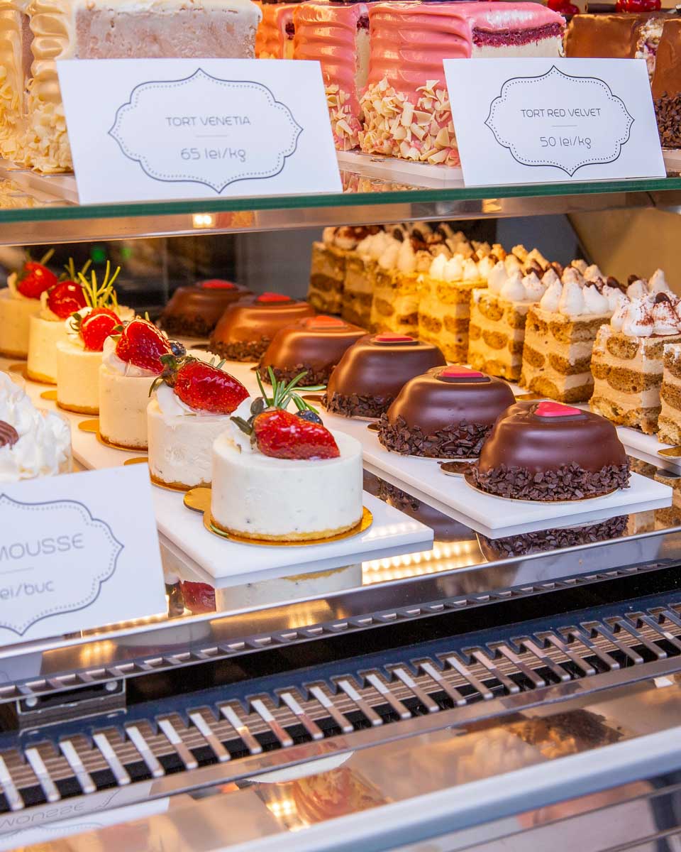 A cake display on a food tour in Stockholm Sweden