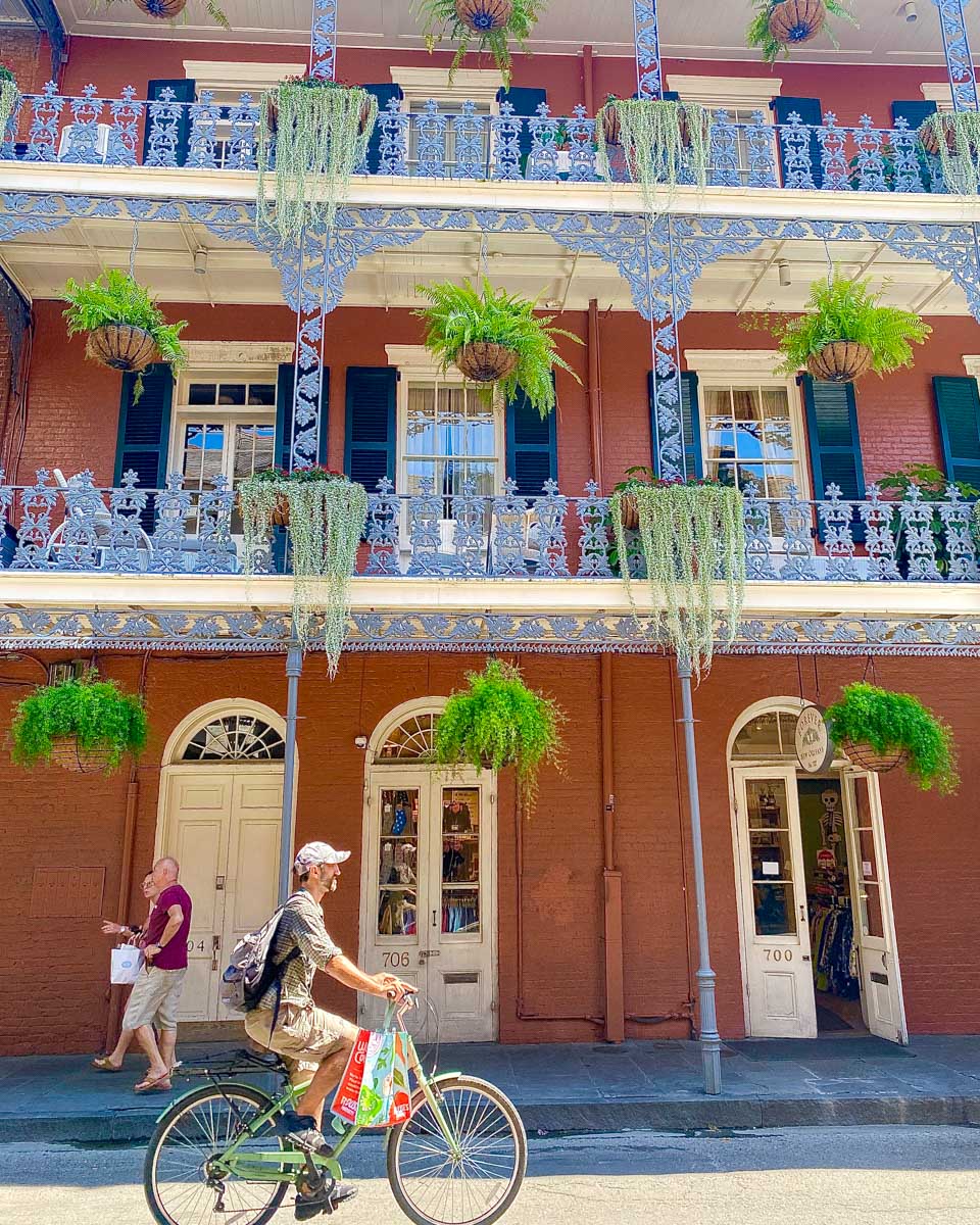 A man rides a bike in New Orleans Louisiana