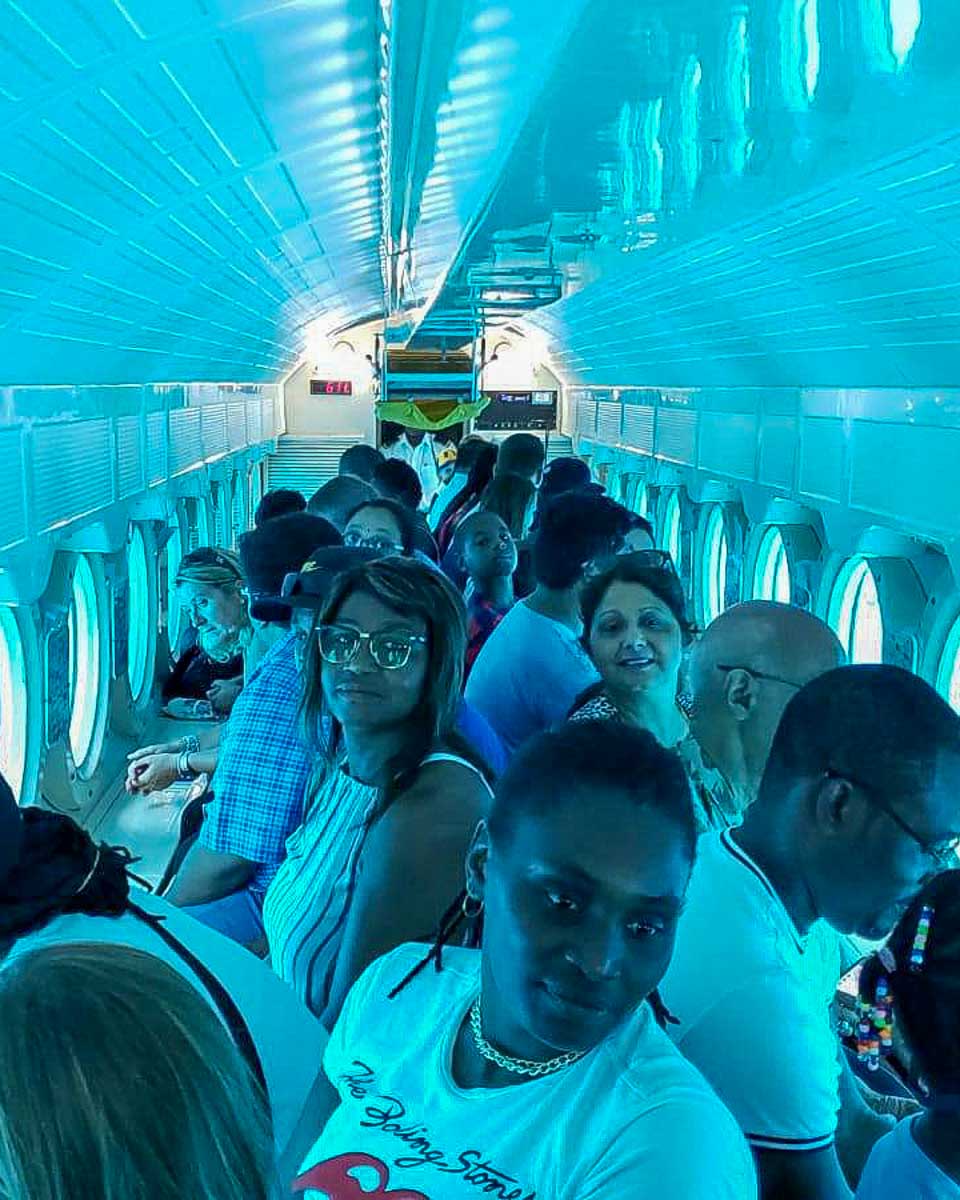 Atlantis Submarines Barbados people in a sub on a tour from Barbados