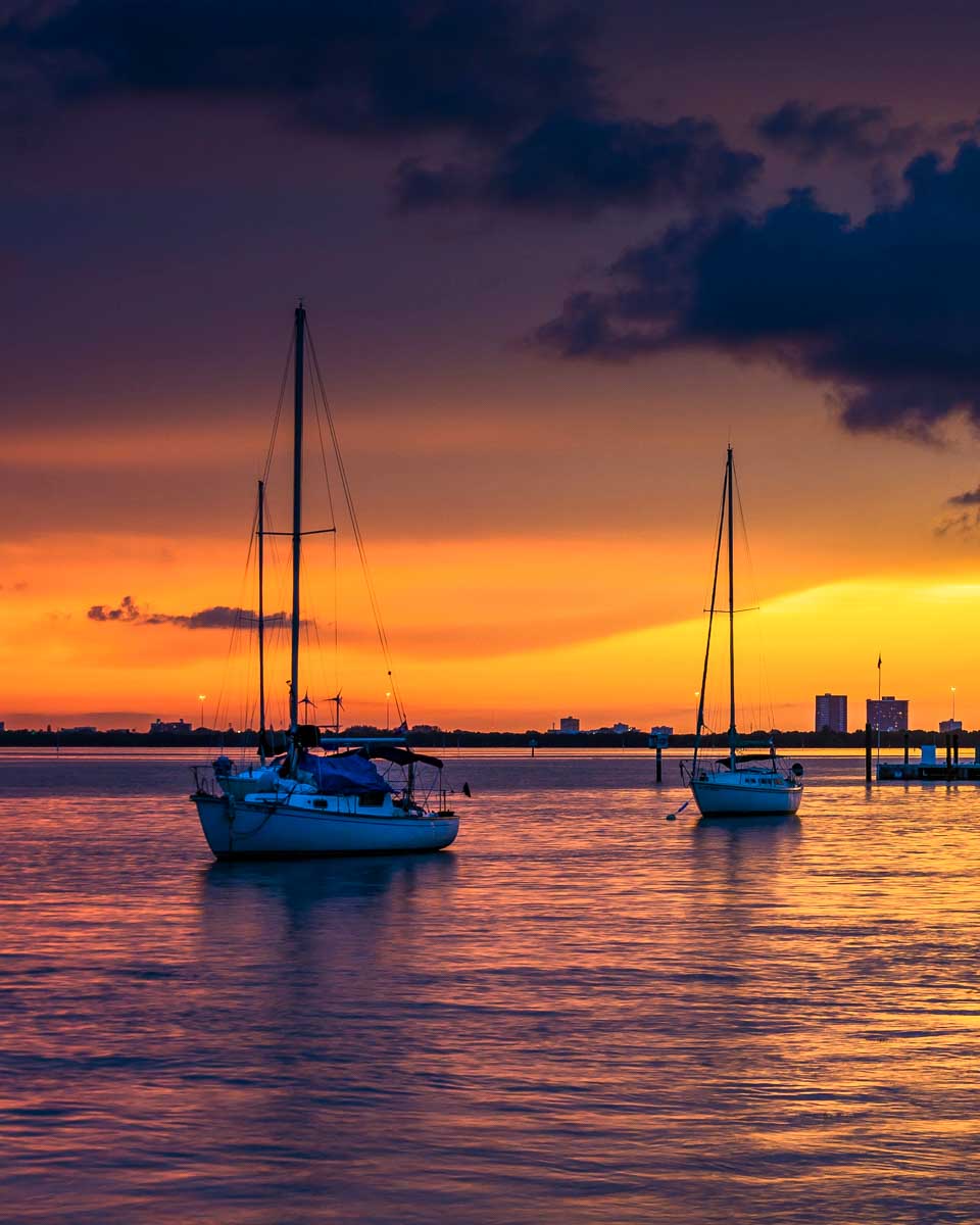 Biscayne Bay at sunset on a sunset cruise in Miami Florida United States