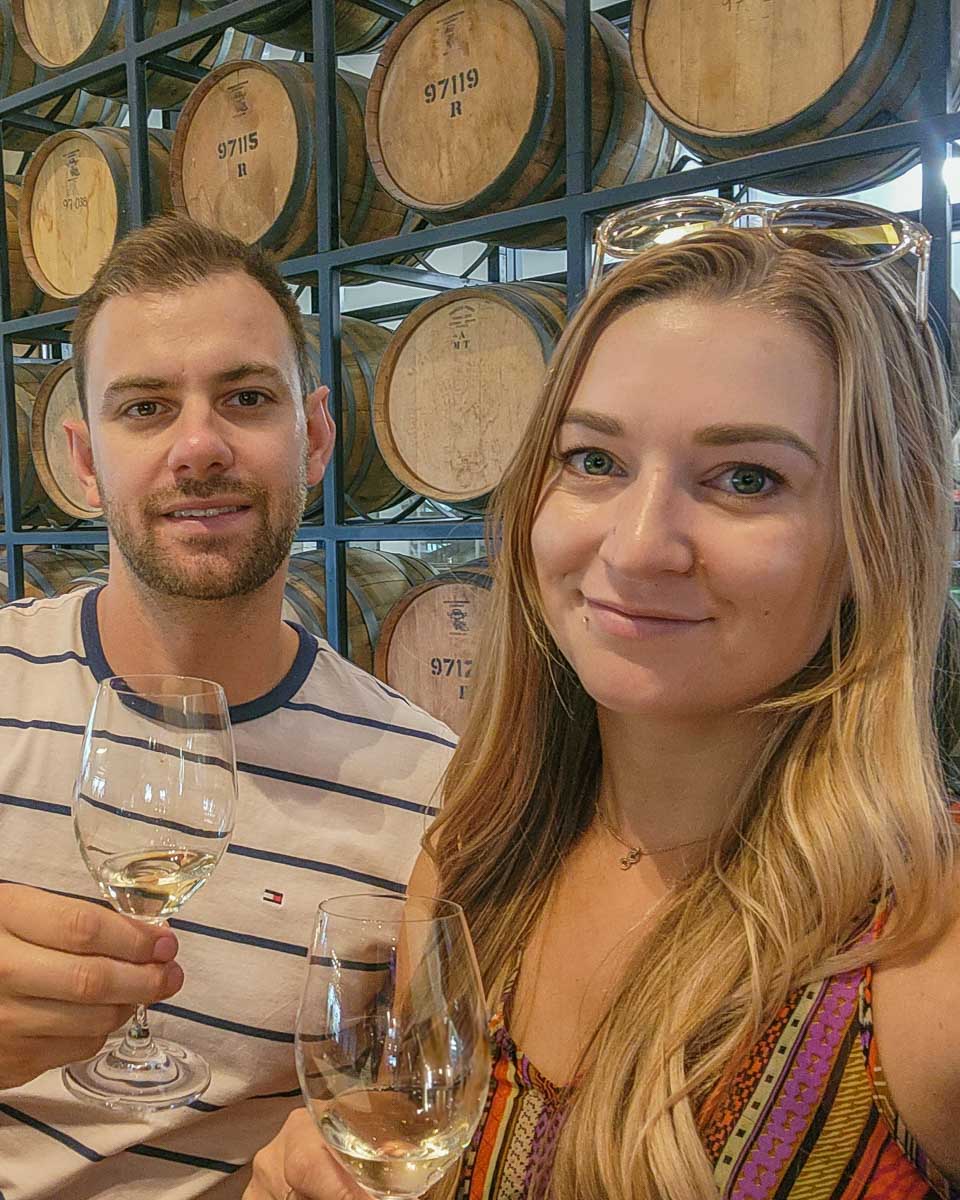Daniel-and-Bailey-take-a-selfie-on a wine tour in Madrid Spain