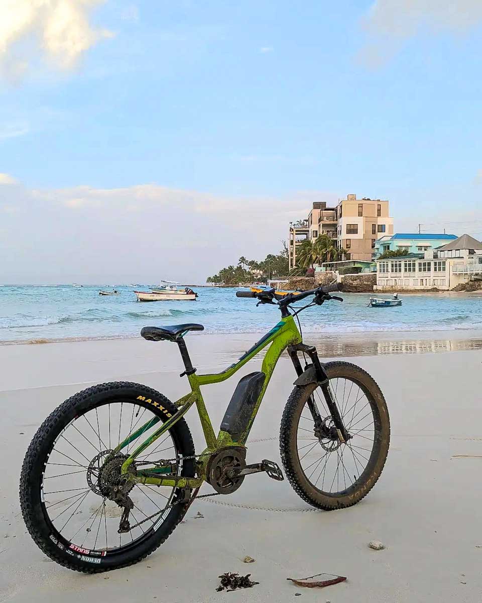 EBike Island Adventures a bike on the sand in Barbados