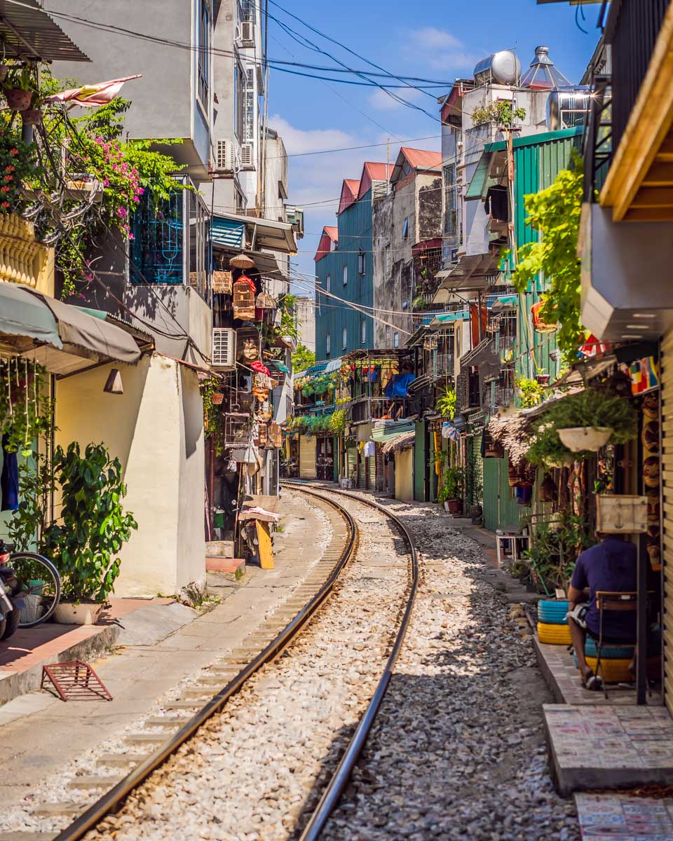 Hanoi train street, old house and railroad in Hanoi, Vietnam on a jeep tour