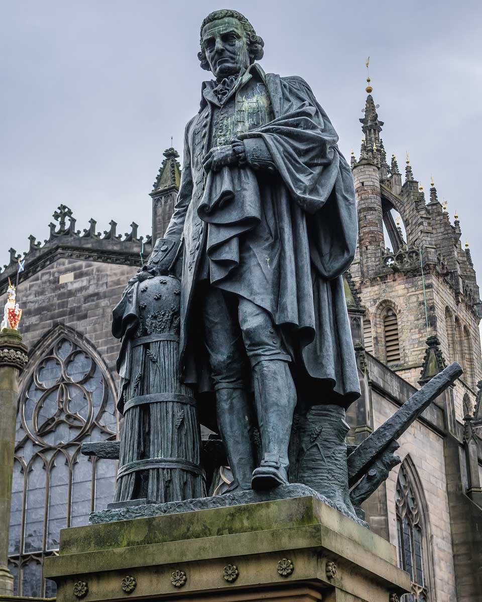 Monument to the Adam Smith in front of Saint Giles cathedral Edinburgh United Kingdom