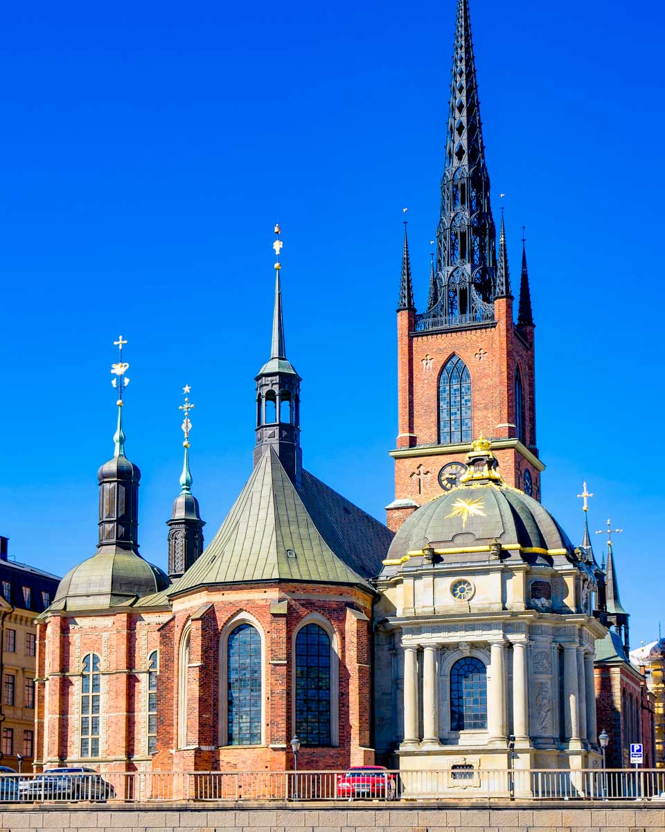 Riddarholmen Church blue sky in Stockholm Sweden