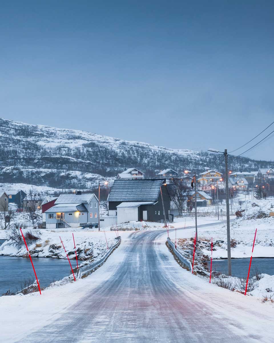 The road to Kvaloya Island on a tour from Tromso Norway
