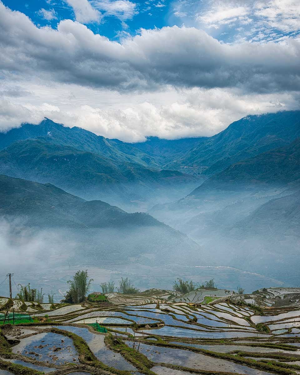 View of the hills around Sapa on a hiking tour from Hanoi Vietnam