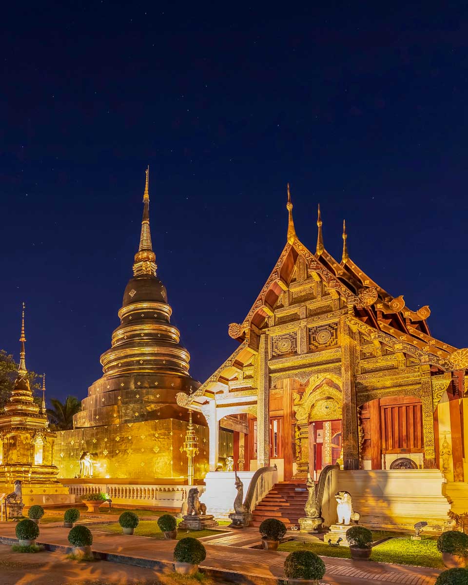 wat phra singh at night in Chiang Mai Thailand