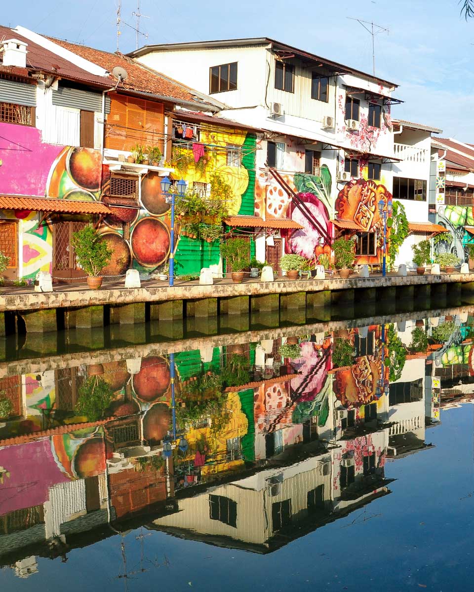 A colorful riverbank in Malacca Melaka on a tour from Kuala Lumpur Malaysia