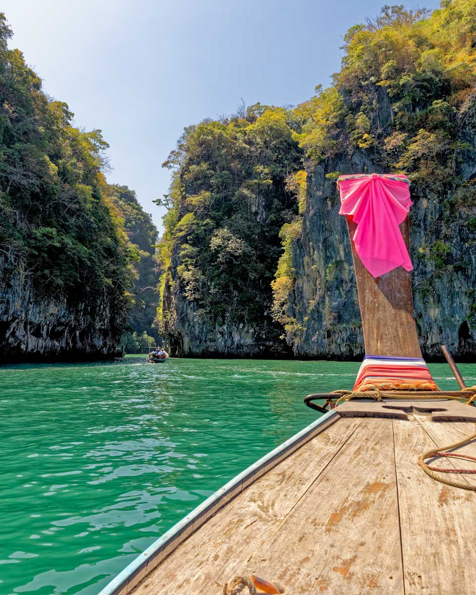 A long boat in the water near the hong islands on a tour from Krabi Thailand