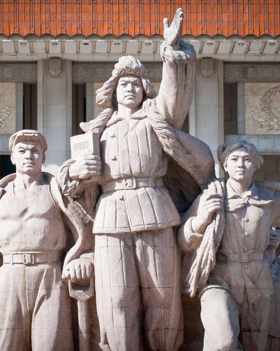 A statue in the Tiananmen Square on a tour of Beijing China
